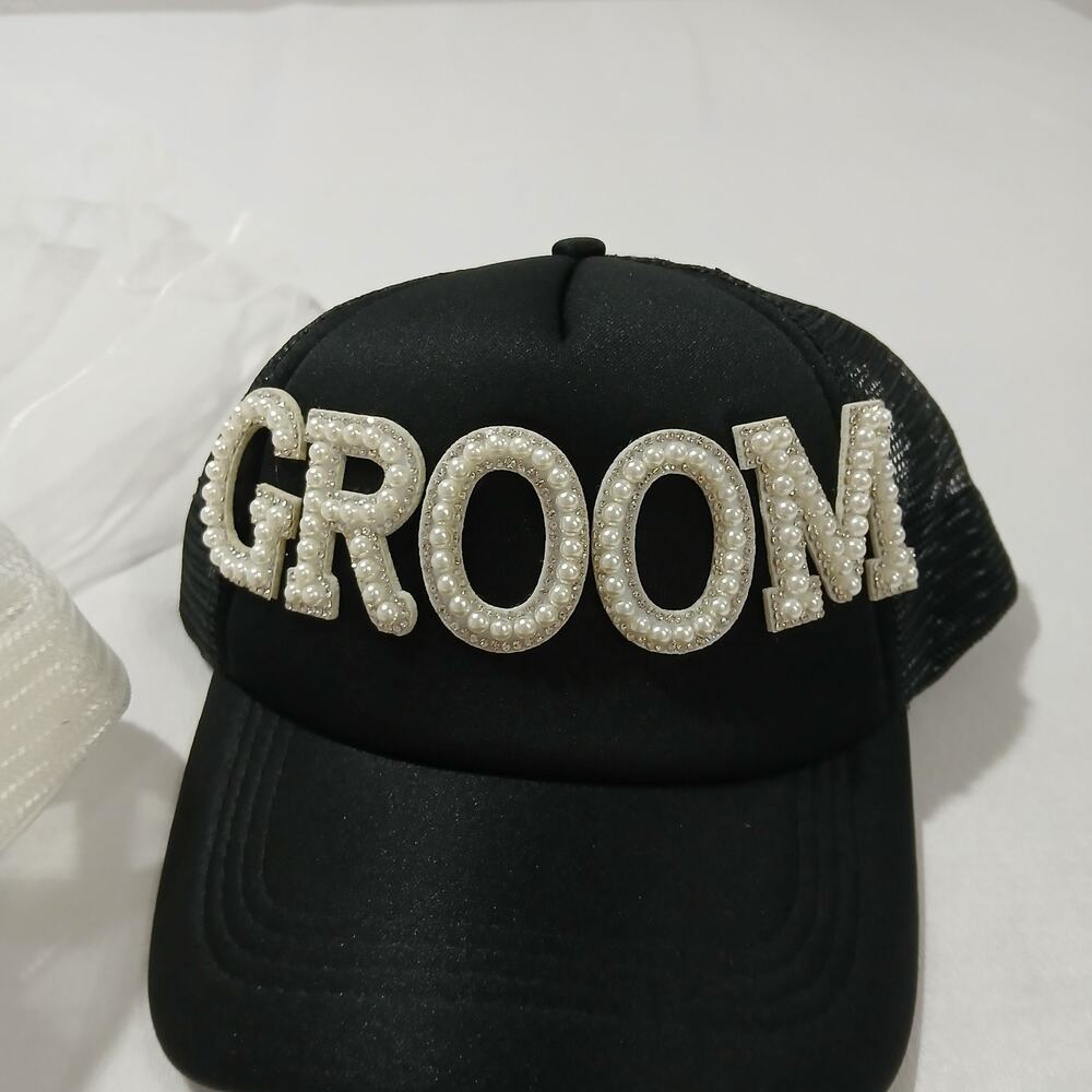 Bride and Groom Hats Pearl Embellished Veil Bachelorette Bridal Shower Wedding - Picture 3 of 8
